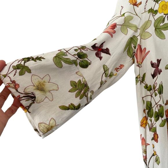 Zara Ivory Floral V-Neck Ruffle 3/4 Sleeve High Low Blouse/Top Size, S - Picture 6 of 14